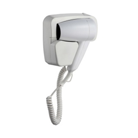 Wall mounted hair dryer for hotel guestroom